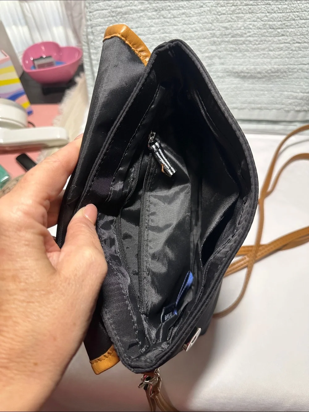 Nautica Black and Tan Wristlet Clutch with crossbody strap NWT